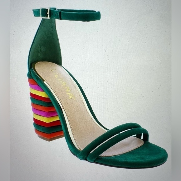 Liliana Women Faux Suede Double Strap Open Toe Striped Chunky Heel Sandal Sz 10 - Picture 2 of 10